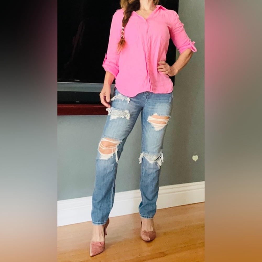 Pistola Womens Ripped Distressed Cuff Jeans Size 26 medium Wash - Picture 2 of 12